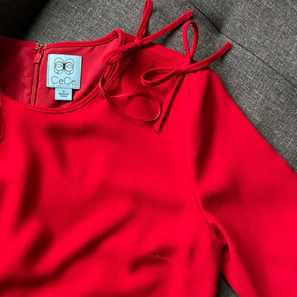 New CeCe Long Sleeves Women's Mini Dress Casual Party Office Red Size 4 ⚡️ - Picture 10 of 13